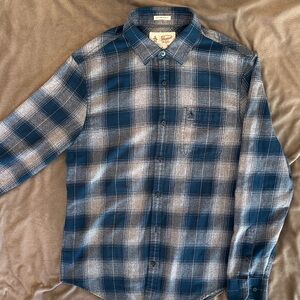 Original Penguin Heritage Slim Fit Grey and Blue Plaid Button Down Shirt